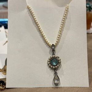 1928 Jewelry Co. - Pearl and Silver Necklace with Blue Pendant